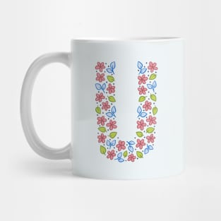 Floral Monogram Letter U - pink and blue Mug